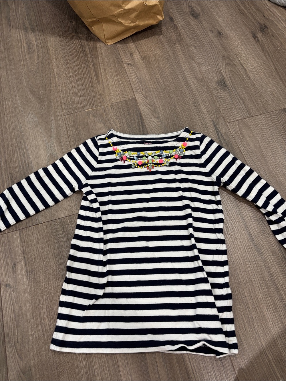 Crewcuts Navy and White Striped Tee with Pink Logo